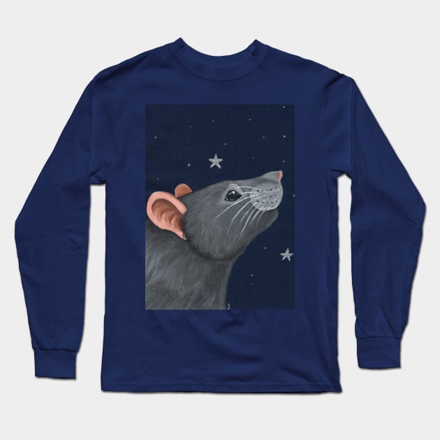 Grey Rat Star Gazing Long Sleeve T-Shirt by WolfySilver